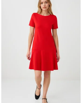 Rochie evazata cu maneci scurte, Coral