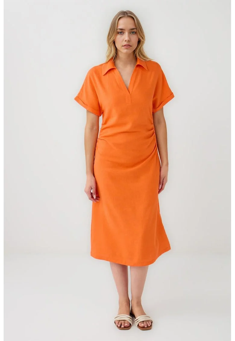 Rochie midi cu maneci scurte, Portocaliu mandarina