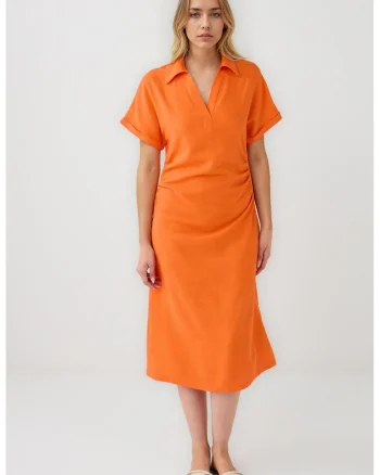Rochie midi cu maneci scurte, Portocaliu mandarina