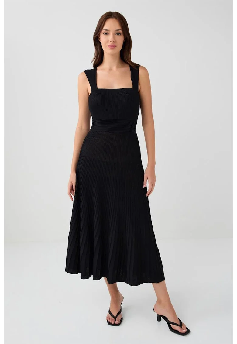 Rochie midi cu decolteu patrat, Negru