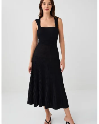 Rochie midi cu decolteu patrat, Negru