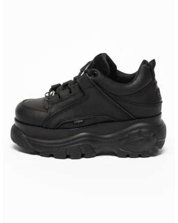 Pantofi sport de piele cu platforma si logo, Negru
