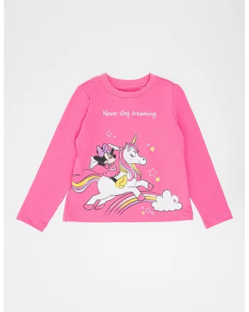 Bluza din amestec de bumbac cu imprimeu Minnie Mouse, Alb/Galben/Roz