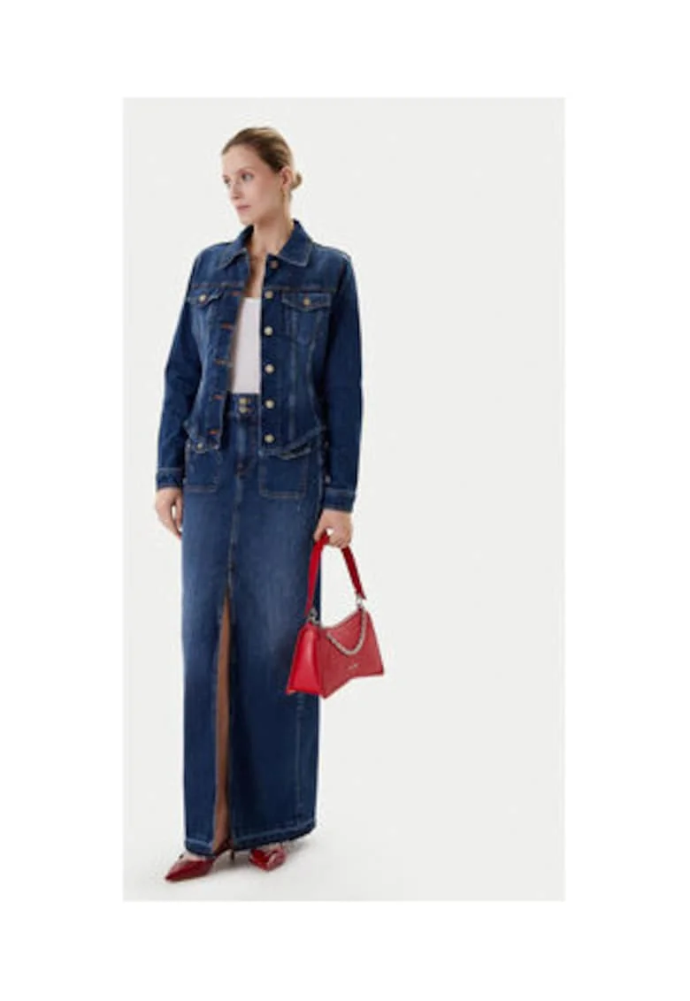 Fusta din denim de amestec de lyocel cu slit frontal