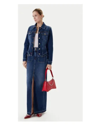 Fusta din denim de amestec de lyocel cu slit frontal