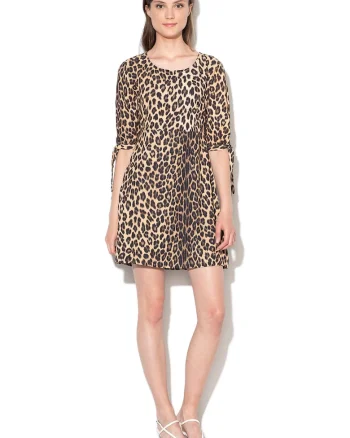 Rochie mini cu animal print, Maro