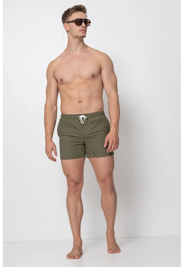 Pantaloni scurti de baie cu talie medie, Verde feriga