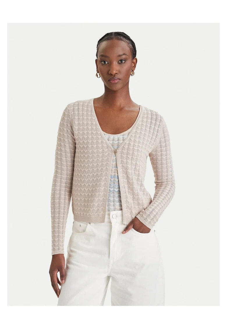 Cardigan dama,  bej, inchidere cu nasturi, viscoza