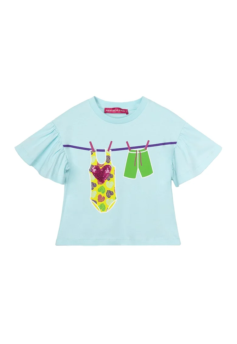 Tricou din bumbac cu imprimeu grafic, Galben, Verde deschis, Albastru deschis,