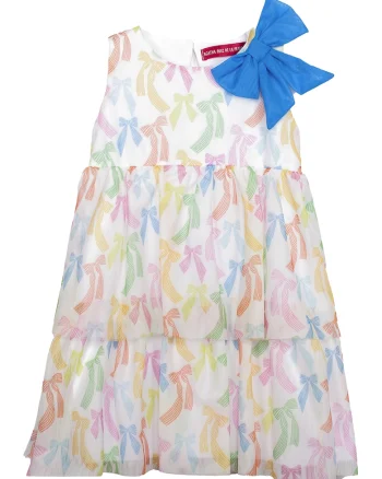 Rochie cu model stratifcat si floral, Alb, Portocaliu, Albastru,