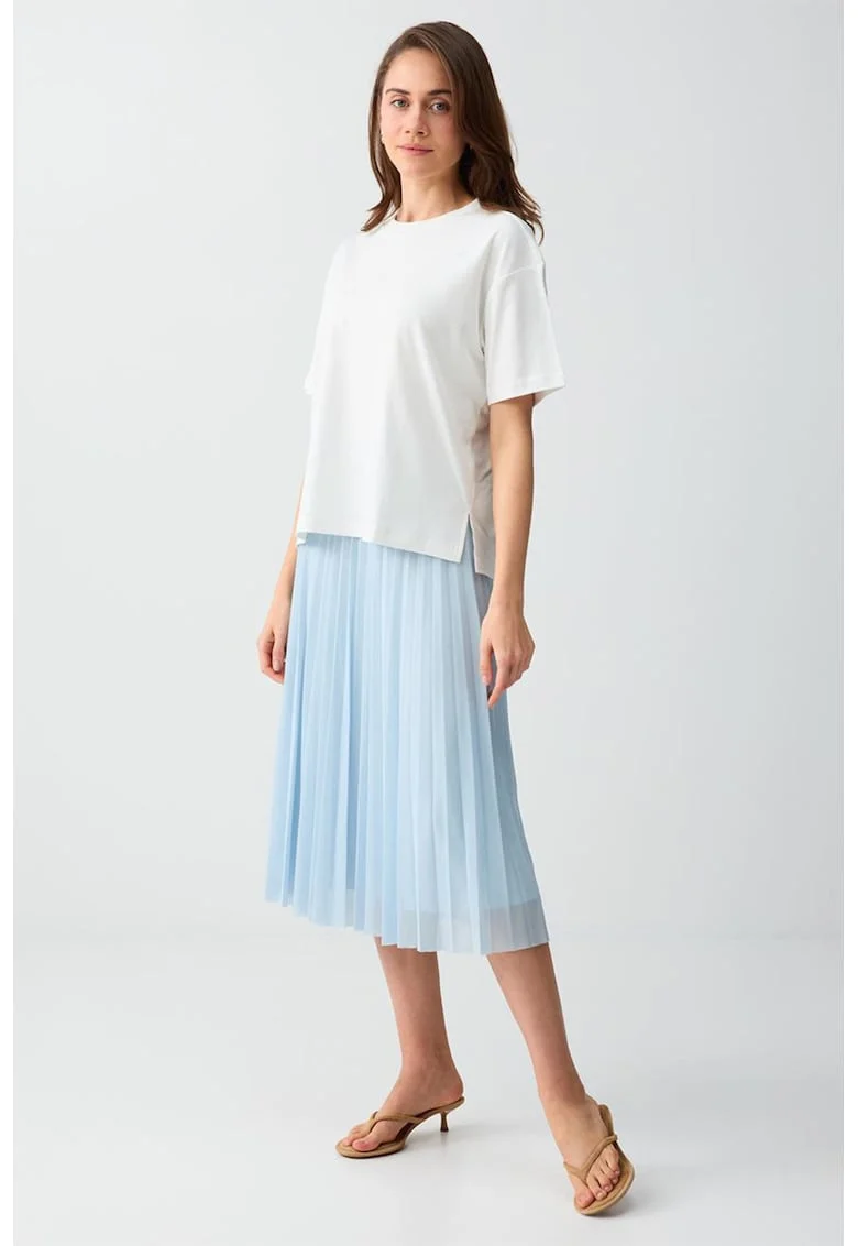 Fusta midi plisata, Albastru pastel