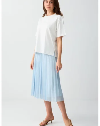 Fusta midi plisata, Albastru pastel
