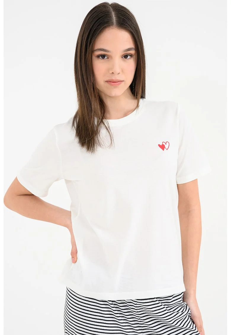 Tricou de bumbac organic cu decolteu la baza gatului, Alb