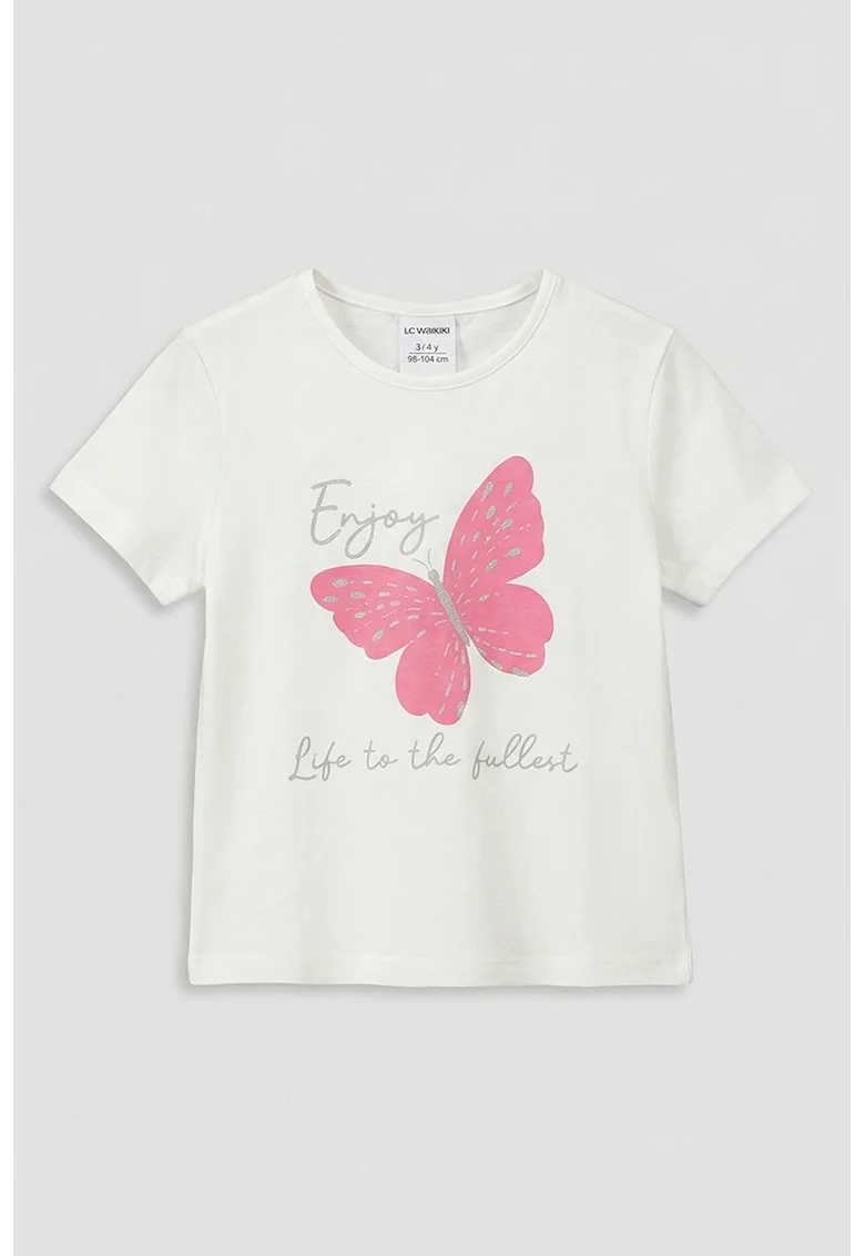 Tricou debumbac cu fluture, Alb/Roz deschis