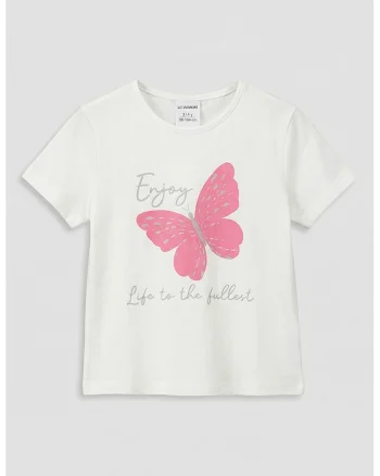 Tricou debumbac cu fluture, Alb/Roz deschis