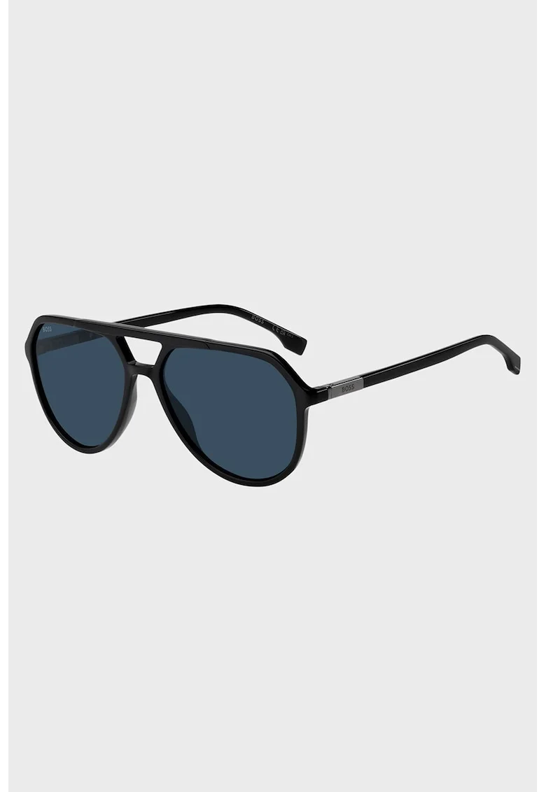 Ochelari de soare aviator cu logo, Negru/Argintiu