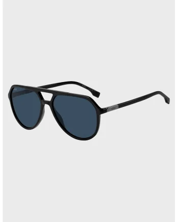 Ochelari de soare aviator cu logo, Negru/Argintiu