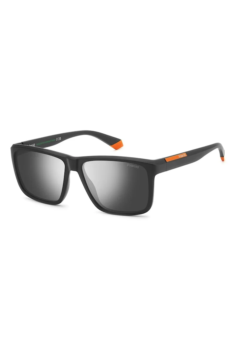 Ochelari de soare dreptunghiulari cu lentile polarizate, Negru carbon/Portocaliu mandarina