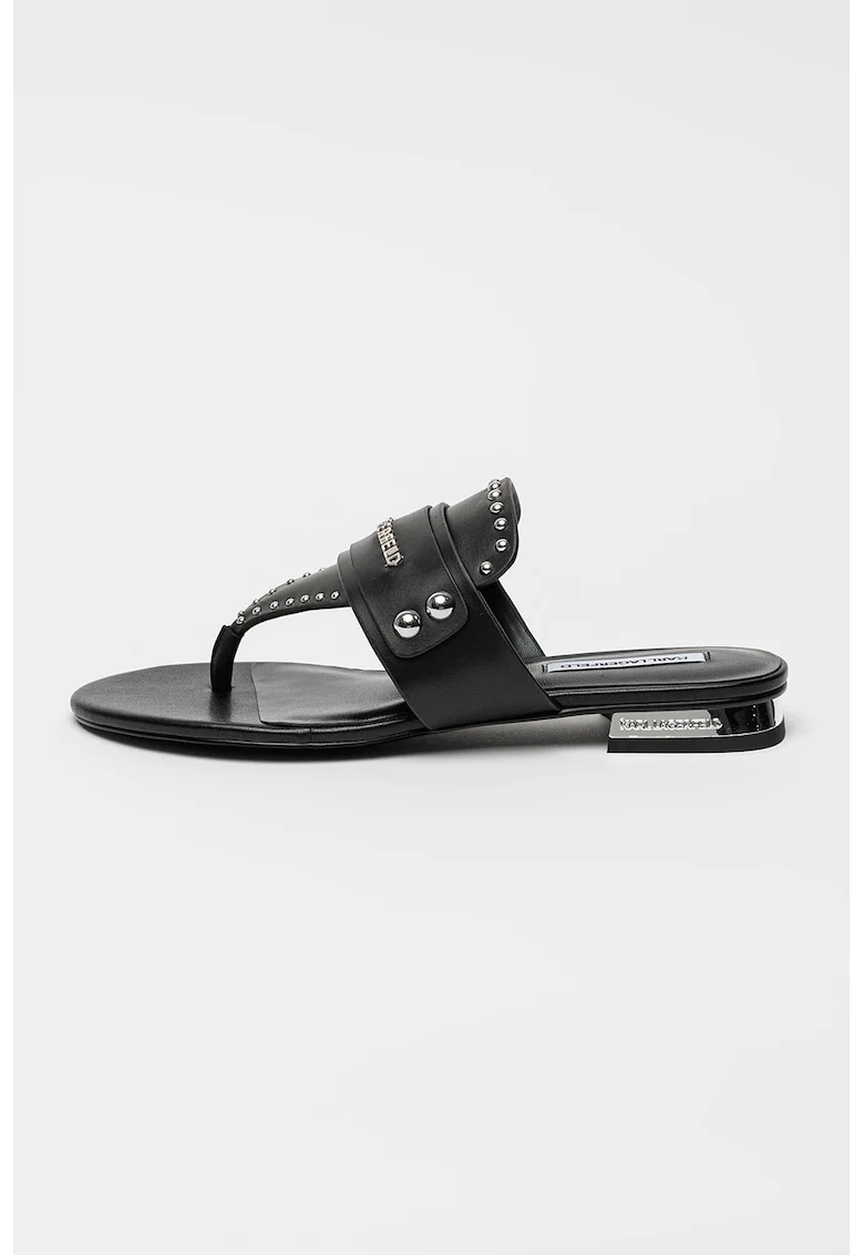 Papuci flip-flops de piele cu nituri Roxy, Negru/Argintiu