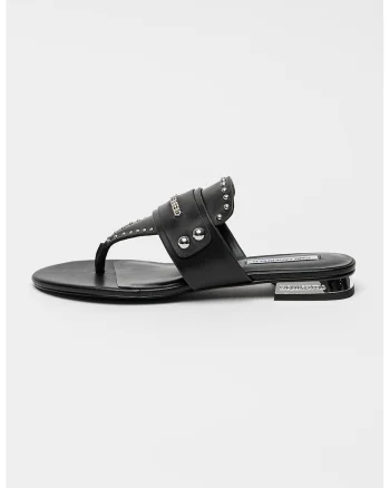 Papuci flip-flops de piele cu nituri Roxy, Negru/Argintiu