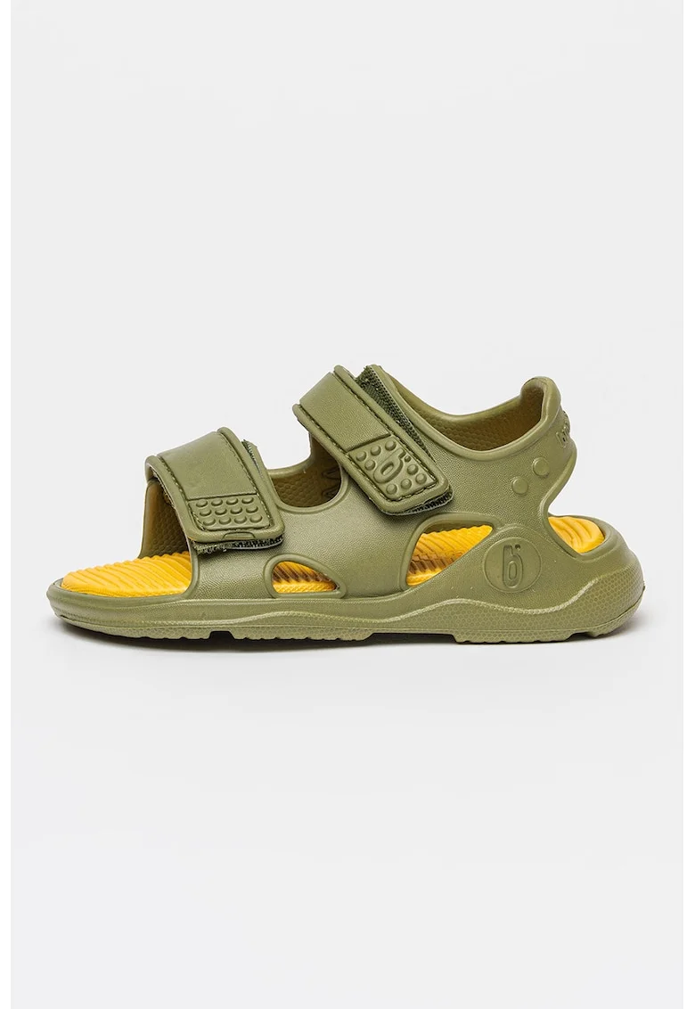Sandale cu inchidere velcro si model uni, Verde stins