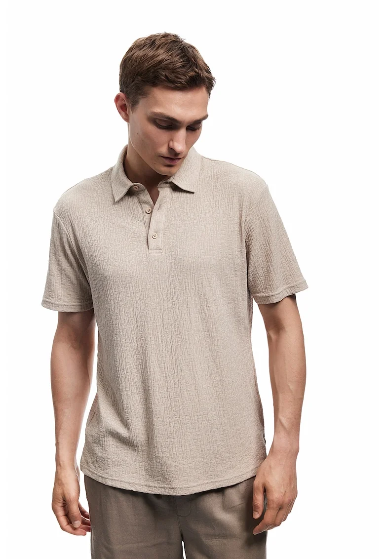 Tricou polo cu model texturat, Bej