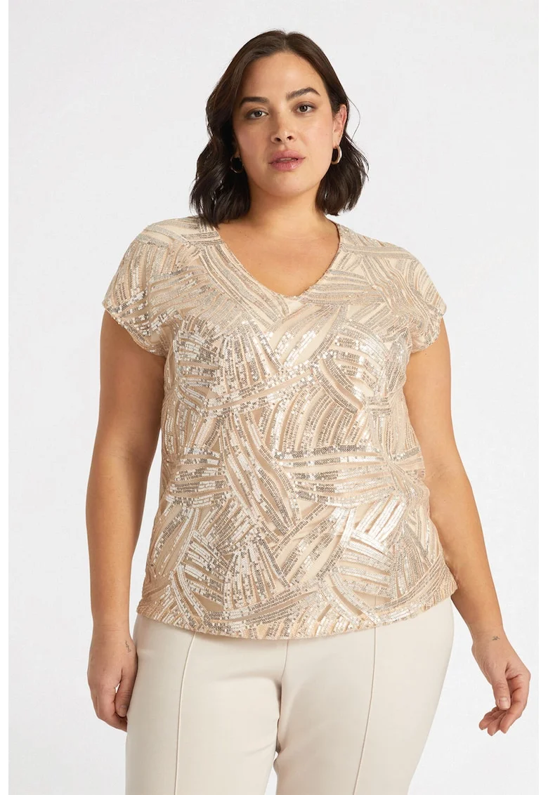 Bluza lejera cu decolteu in V, Crem