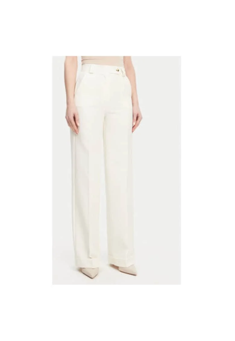 Pantaloni din material textil dama  25EB537/M26/43VA, Sintetic, Ecru, Ecru