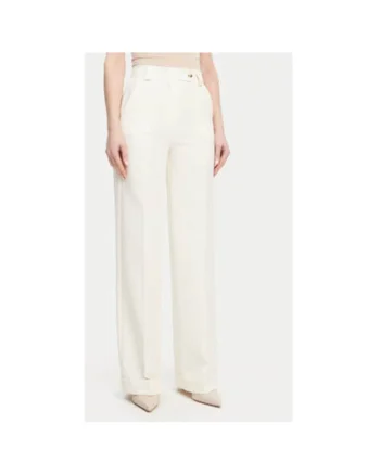 Pantaloni din material textil dama  25EB537/M26/43VA, Sintetic, Ecru, Ecru