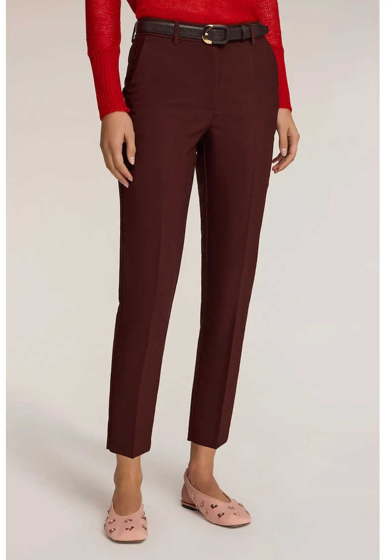 Pantaloni crop cu talie inalta, Maro