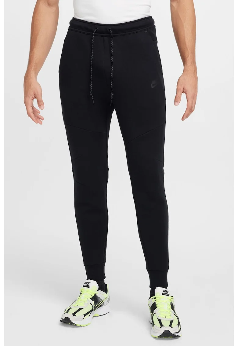 Pantaloni de trening din amestec de bumbac cu talie ajustabilia, Negru