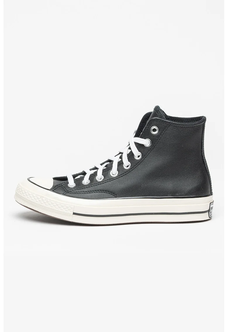 Tenisi unisex high-top din piele, Negru/Alb murdar