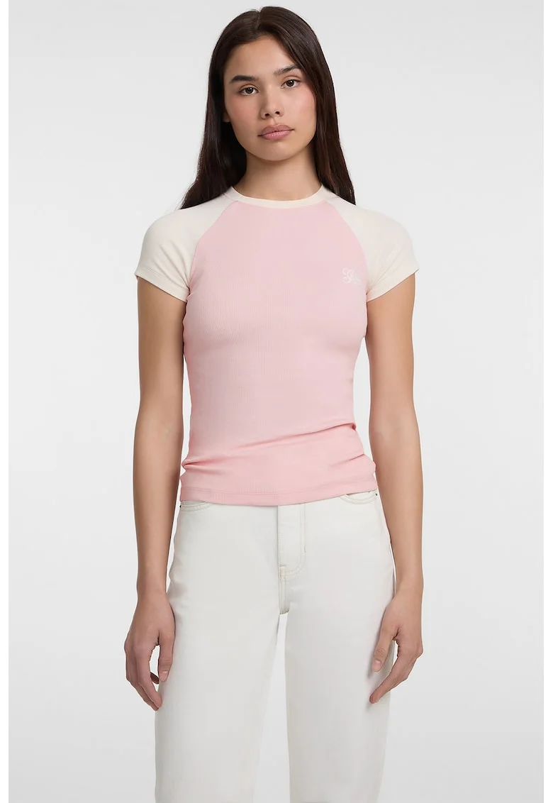 Tricou uni din amestec de bumbac, Roz deschis
