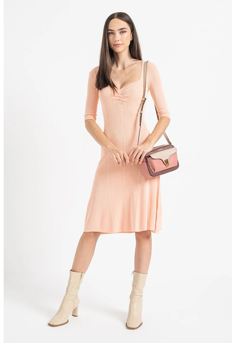 Rochie evazata cu aspect striat, Roz somon