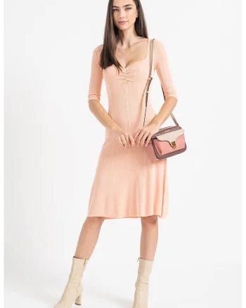 Rochie evazata cu aspect striat, Roz somon