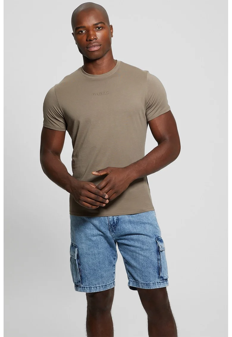 Tricou din bumbac cu decolteu la baza gatului, Maro taupe