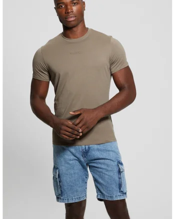 Tricou din bumbac cu decolteu la baza gatului, Maro taupe
