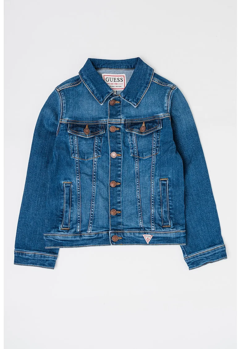 Jacheta din denim cu buzunare frontale, Albastru melange