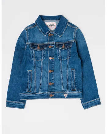 Jacheta din denim cu buzunare frontale, Albastru melange
