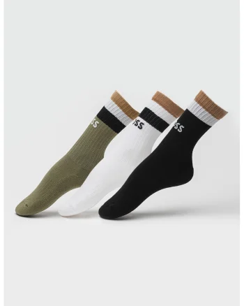 Set de sosete din amestec de bumbac cu model logo - 3 perechi, Negru/Kaki/Maro nisip