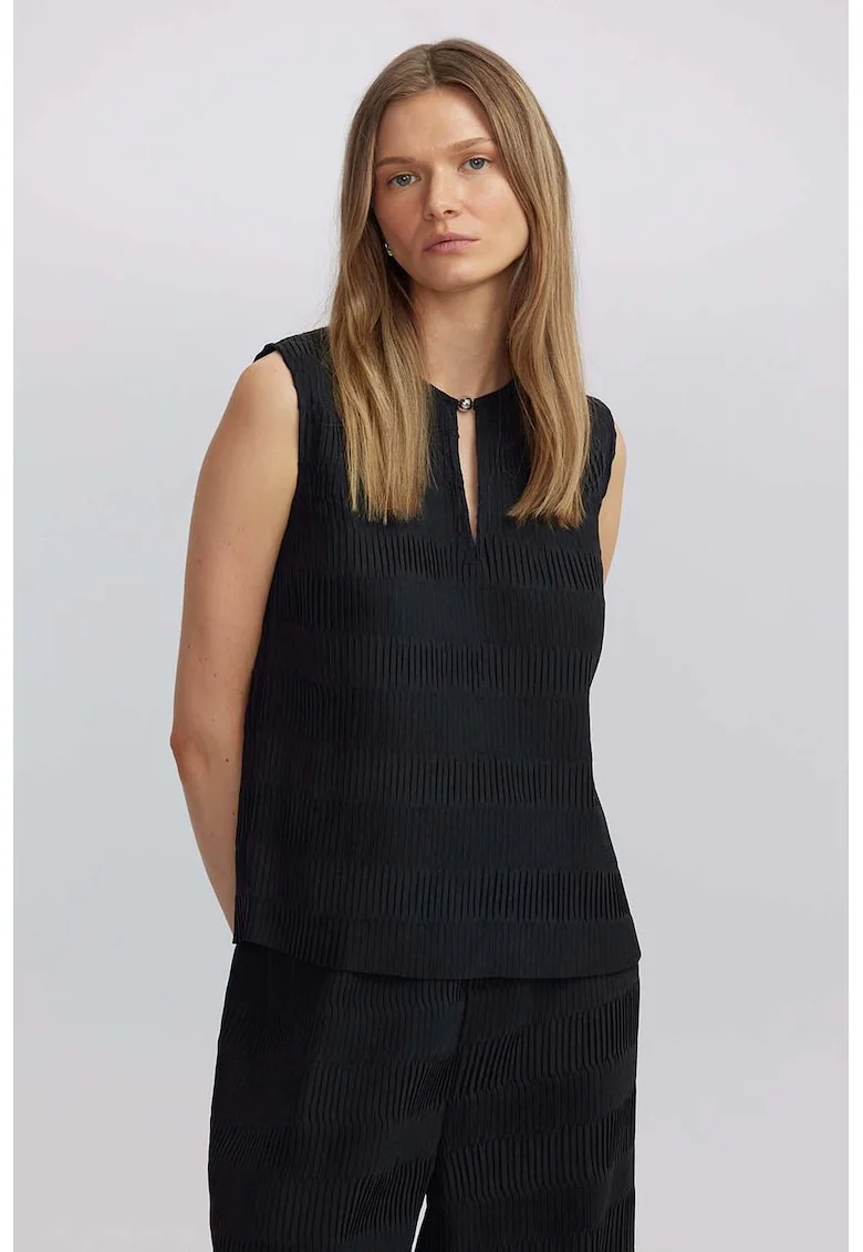Bluza texturata fara maneci, Negru