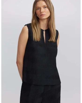 Bluza texturata fara maneci, Negru