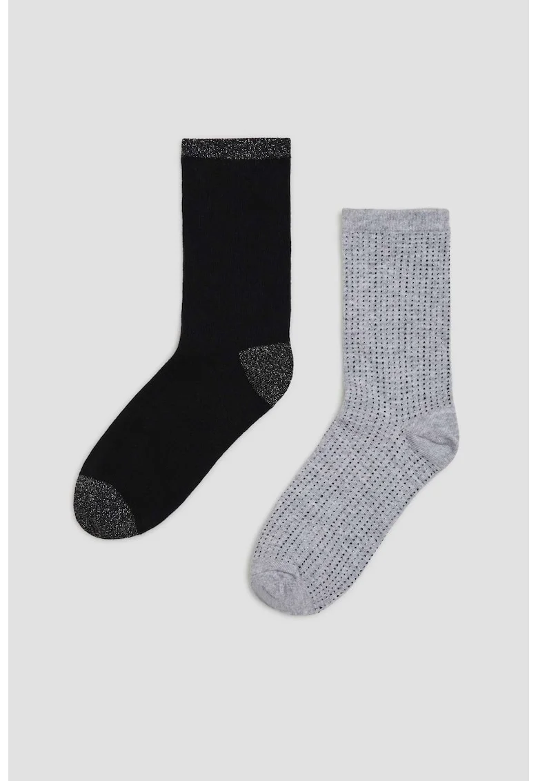 Set de 2 sosete  negru-gri, bumbac, fir metalic