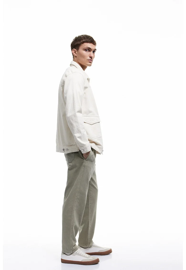 Pantaloni relaxed fit din bumbac cu talie medie, Kaki