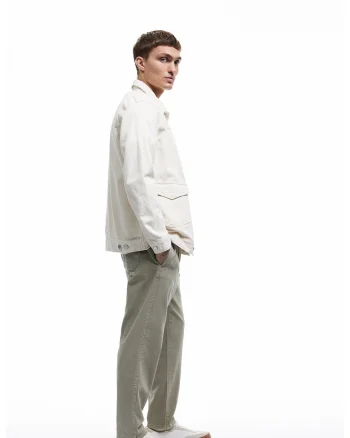 Pantaloni relaxed fit din bumbac cu talie medie, Kaki