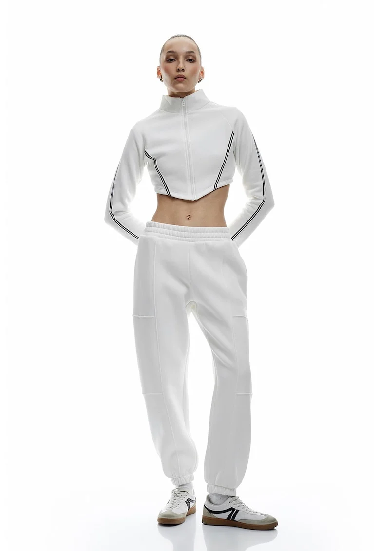 Pantaloni relaxed fit de trening, Alb fildes