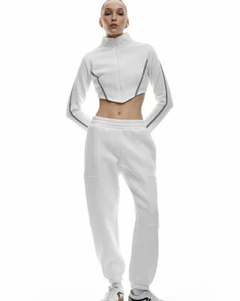 Pantaloni relaxed fit de trening, Alb fildes