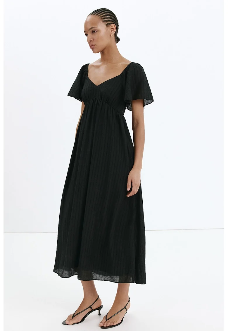Rochie din amestec de lyocell cu maneci scurte, Negru