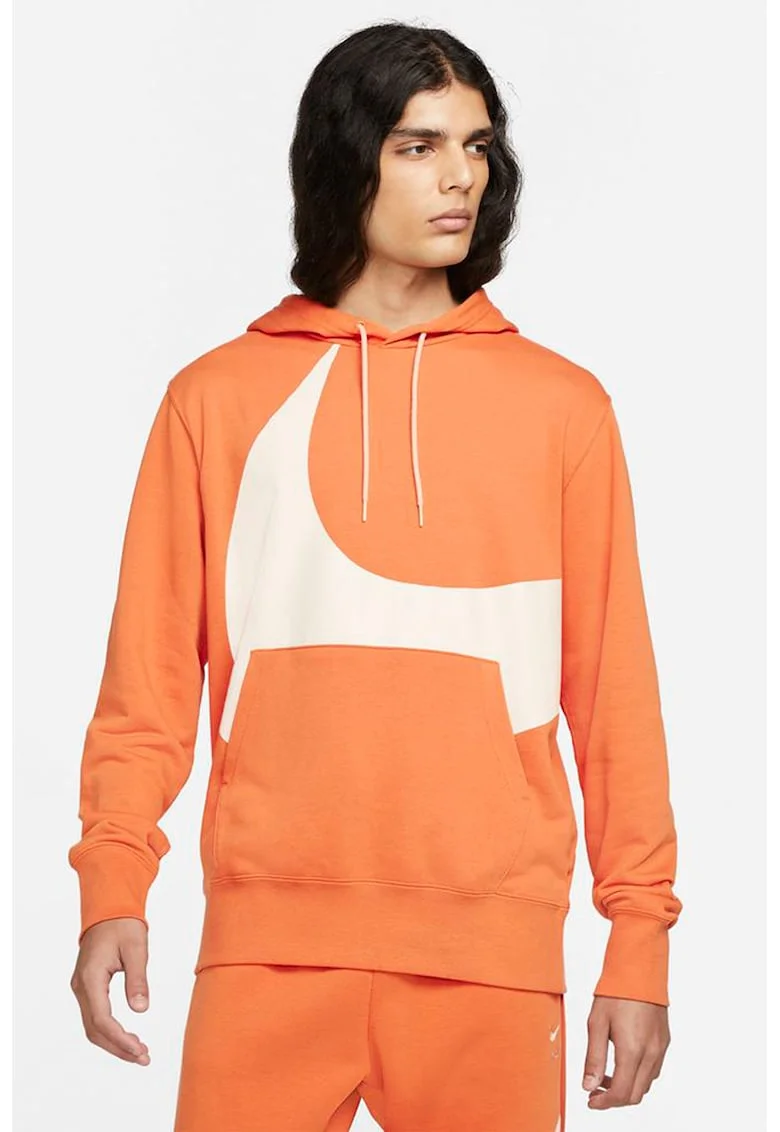 Hanorac cu snur de ajustare si buzunar kangaroo Swoosh, Alb/Portocaliu