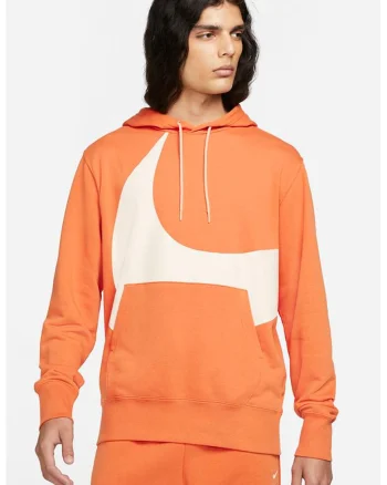 Hanorac cu snur de ajustare si buzunar kangaroo Swoosh, Alb/Portocaliu